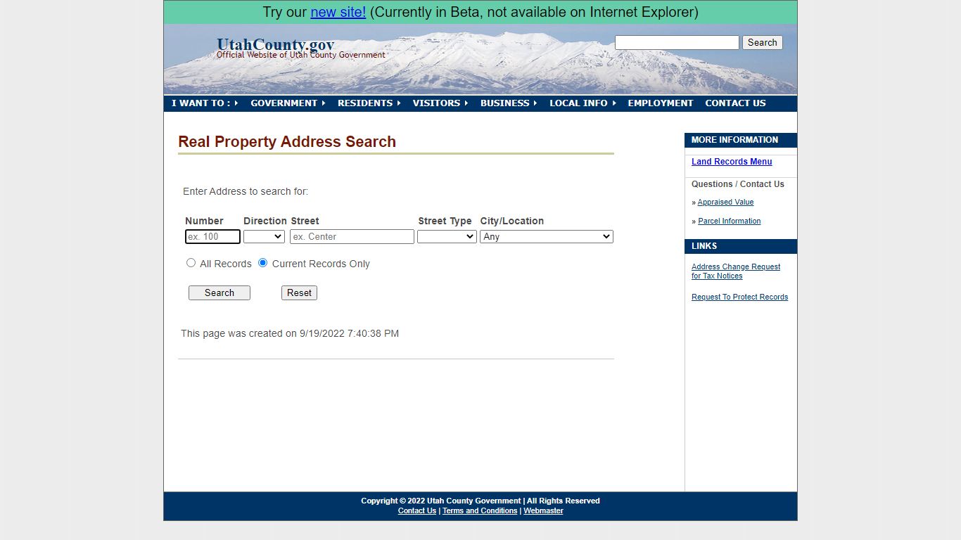 Real Property Address Search Form : Utah County Government Land Records